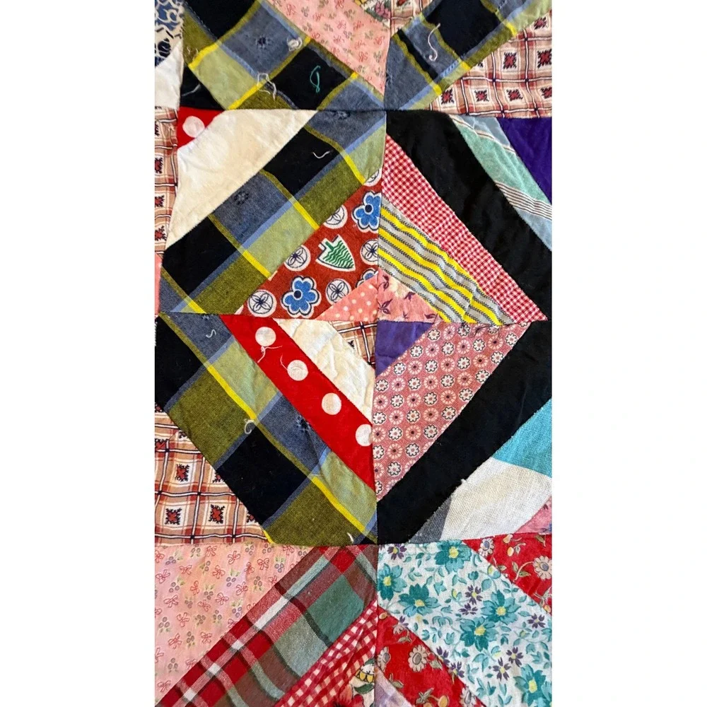 Vintage Hand Pieced Scrap Quilt Top Unfinished Varied  Cotton Colorful Patchwork